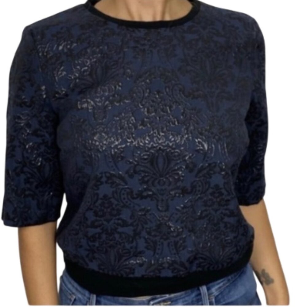 Simply Vera Wang Women’s Blouse Navy Blue Brocade Crop Top - Size: XS